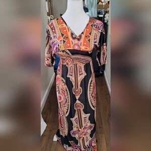 CHRISTINA LOVE ORANGE RED PLUNGE MAXI SHORT SLEEVE DRESS